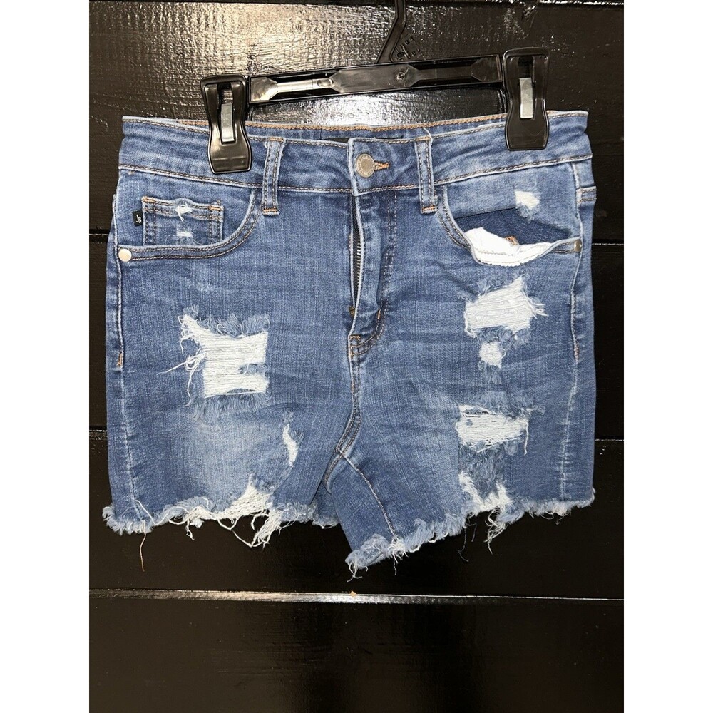 Judy Blue Distressed Medium Blue Denim Jean Shorts
